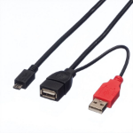 ROLINE USB2.0 Y Cable, 2x Type A M/F - 1x MicroB M, 1m