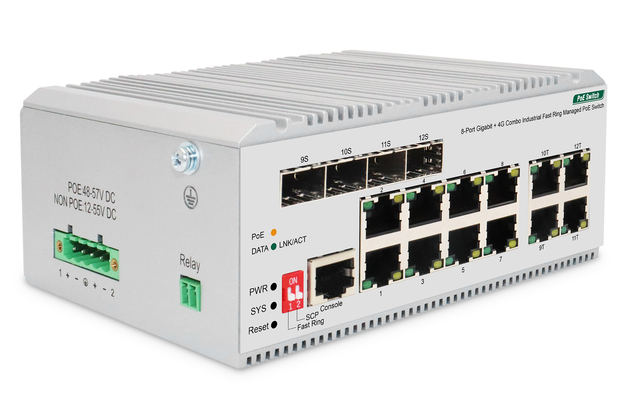 Image of Digitus 8 port Gigabit Ethernet network PoE switch, industrial, L2...