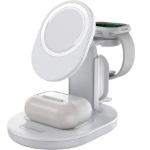 OtterBox Wireless 3-in-1 MagSafe-oplaadstandaard, sterke magnetische uitlijning en bevestiging met MagSafe, gestroomlijnd oplaadstation voor meerdere apparaten voor iPhone, AirPods en Apple Watch, Wit