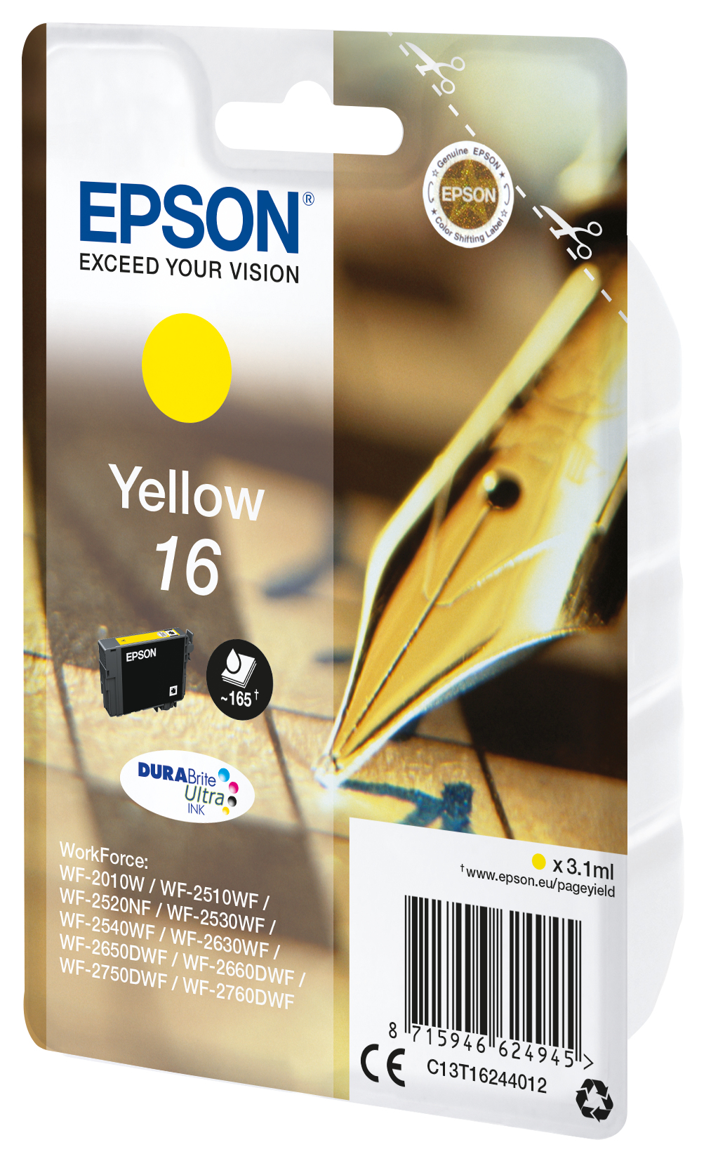 Epson C13T16244012/16 Ink cartridge yellow, 165 pages 3,1ml for Epson WF 2010/2660/2750
