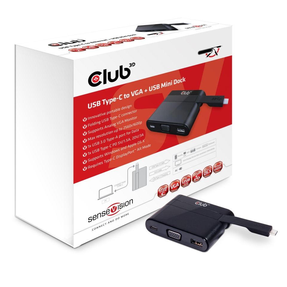Image of CLUB3D USB Type C to VGA + USB 3.0 + USB Type C Charging Mini Dock