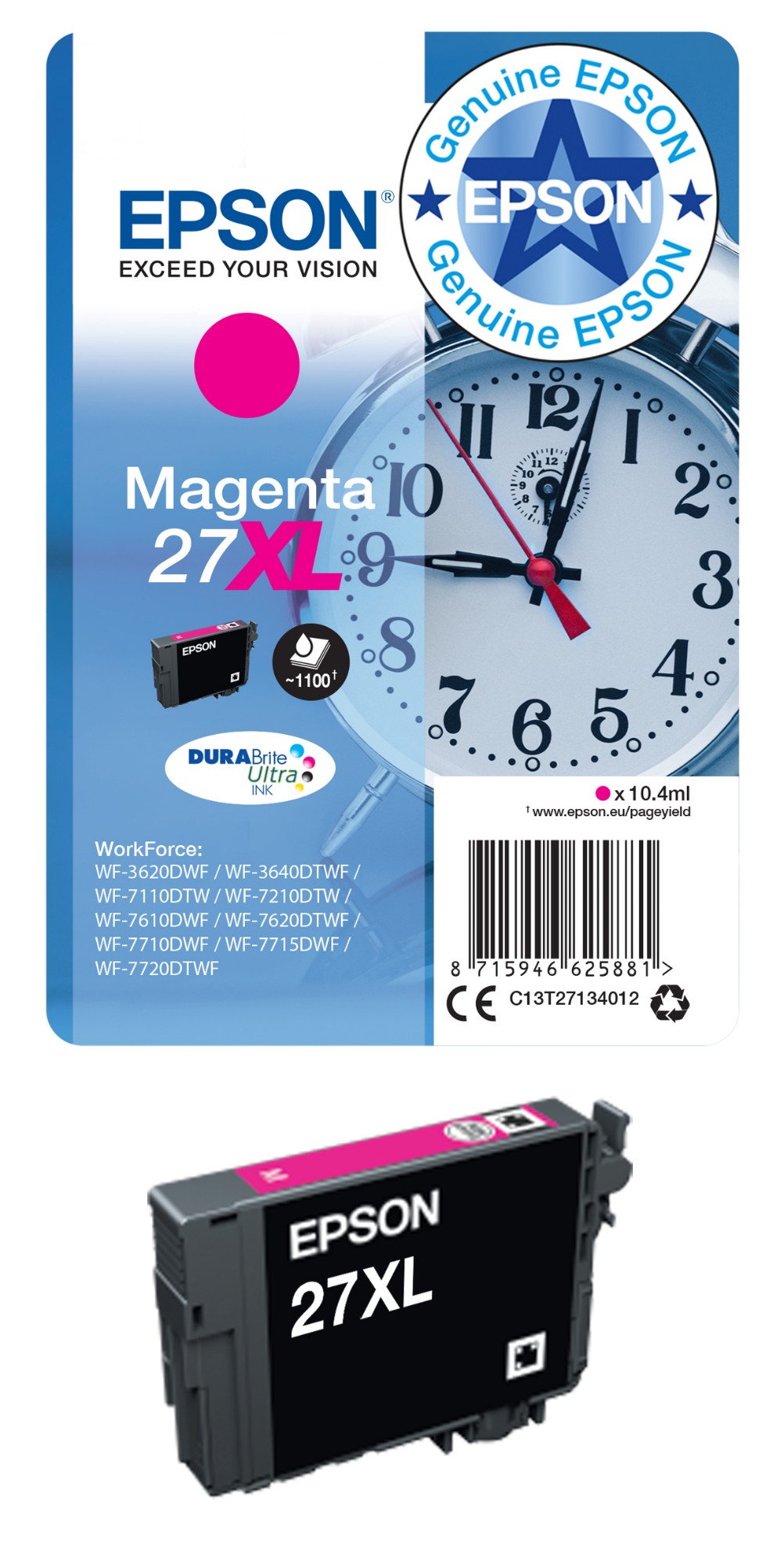 Epson 27XL Alarm Clock DURABrite Ultra Ink Cartridge High Yield Black C13T27114012