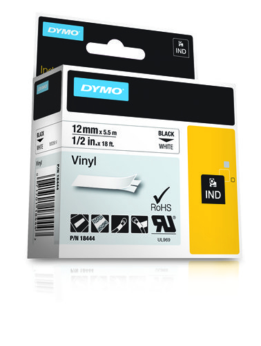 Dymo 18444 Rhino Label Printer Tape 12mmx5.5m Black on White S0718600