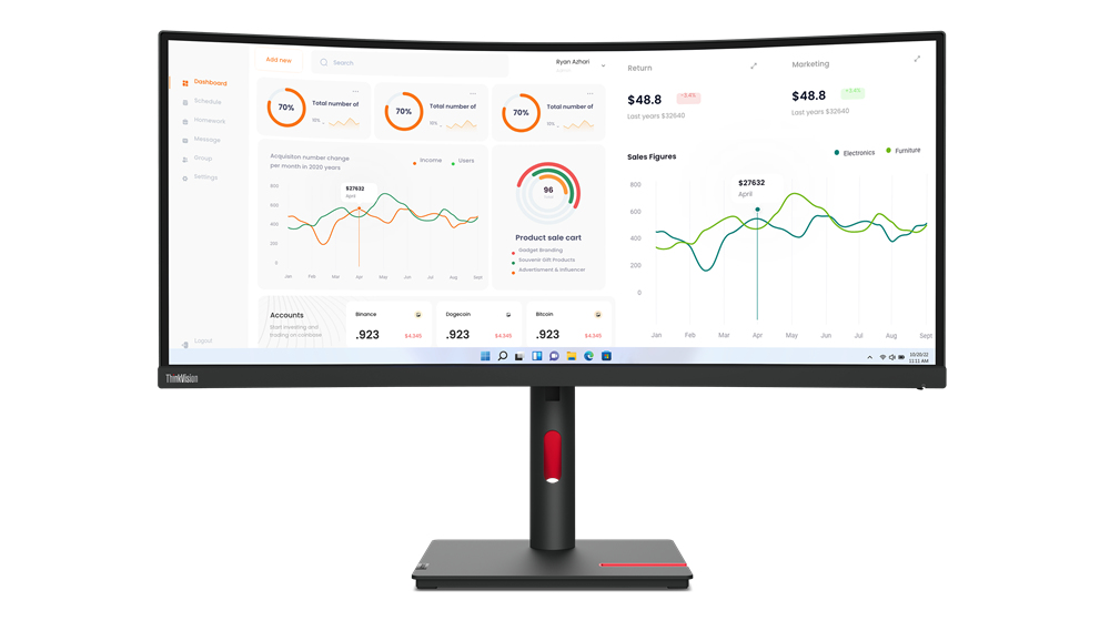 Image of Lenovo ThinkVision T34w-30 LED display 86.4 cm (34") 3440 x 1440...