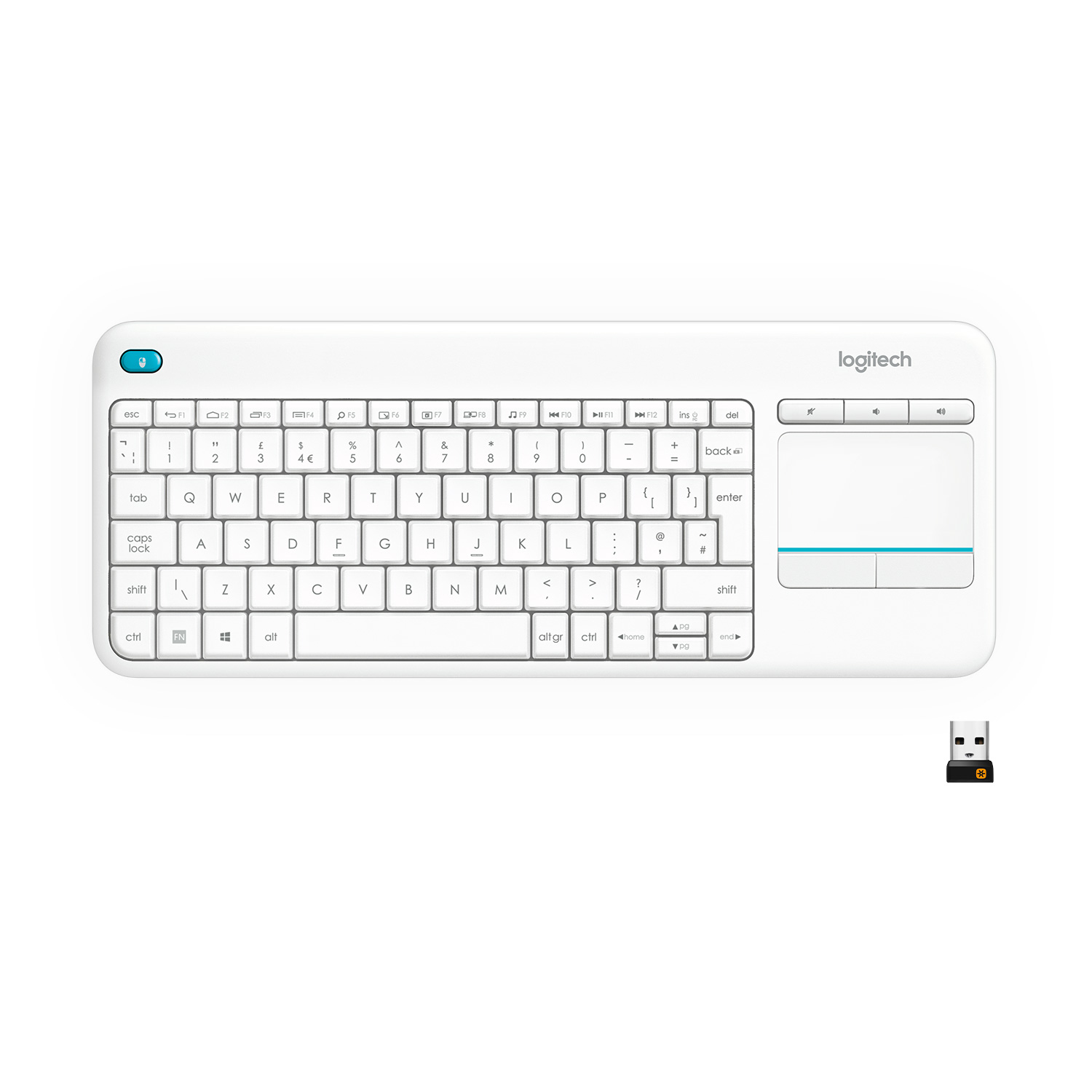 Kent modtagende Pris Logitech Wireless Touch K400 Plus keyboard RF Wireless QWERTY English  White, 0 in distributor/wholesale stock for resellers to sell - Stock In  The Channel