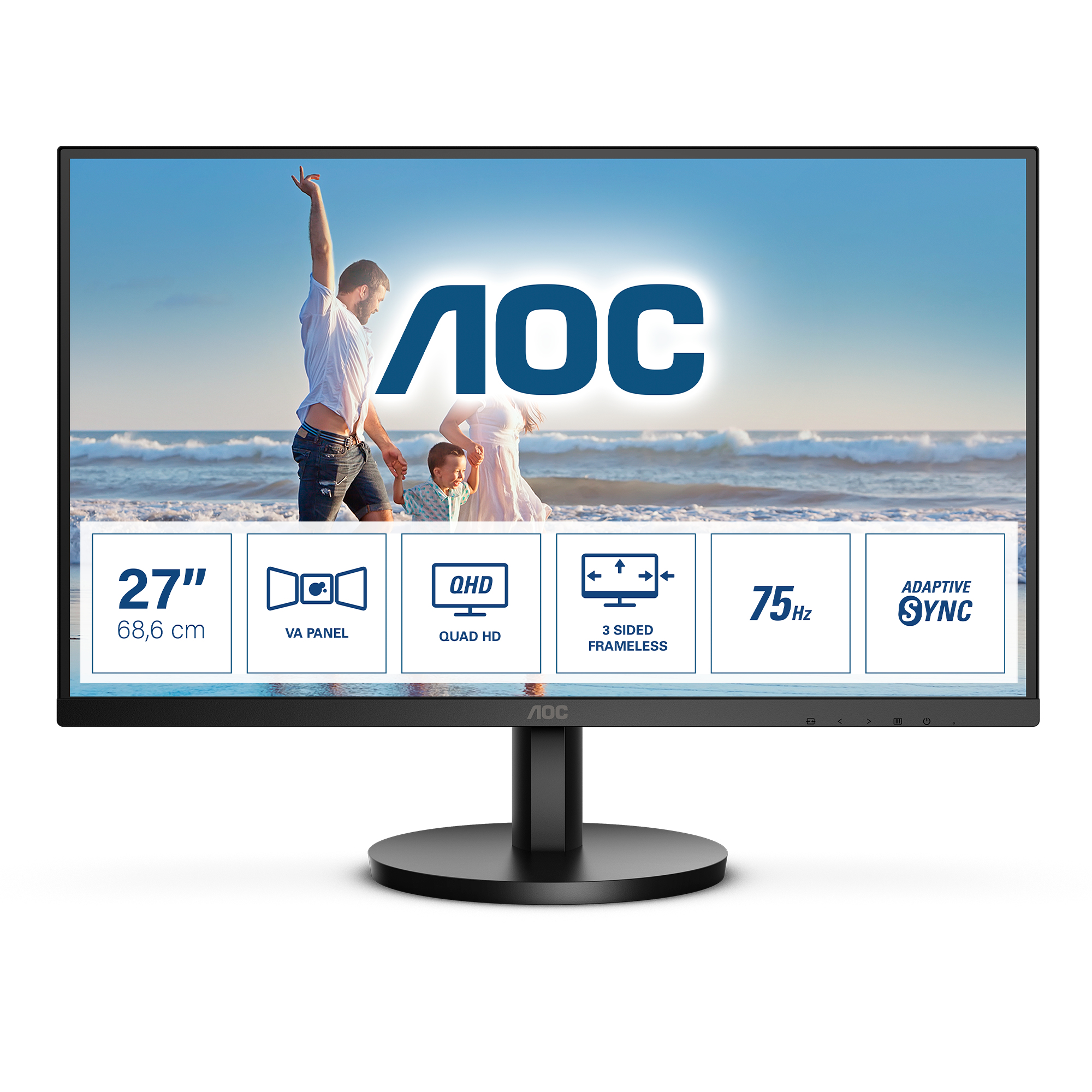 Screen size (inch) 27, Panel resolution 2560x1440, Refresh rate 75Hz, Panel type VA, HDMI HDMI 1.4 x 1, Display Port DisplayPort 1.2 x 1, Sync technology (VRR) Adaptive Sync