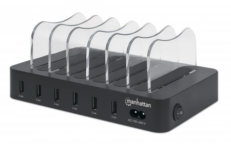 Image of Manhattan Charging Station, 6x USB-A Ports, Outputs: 6x 2.4A,...