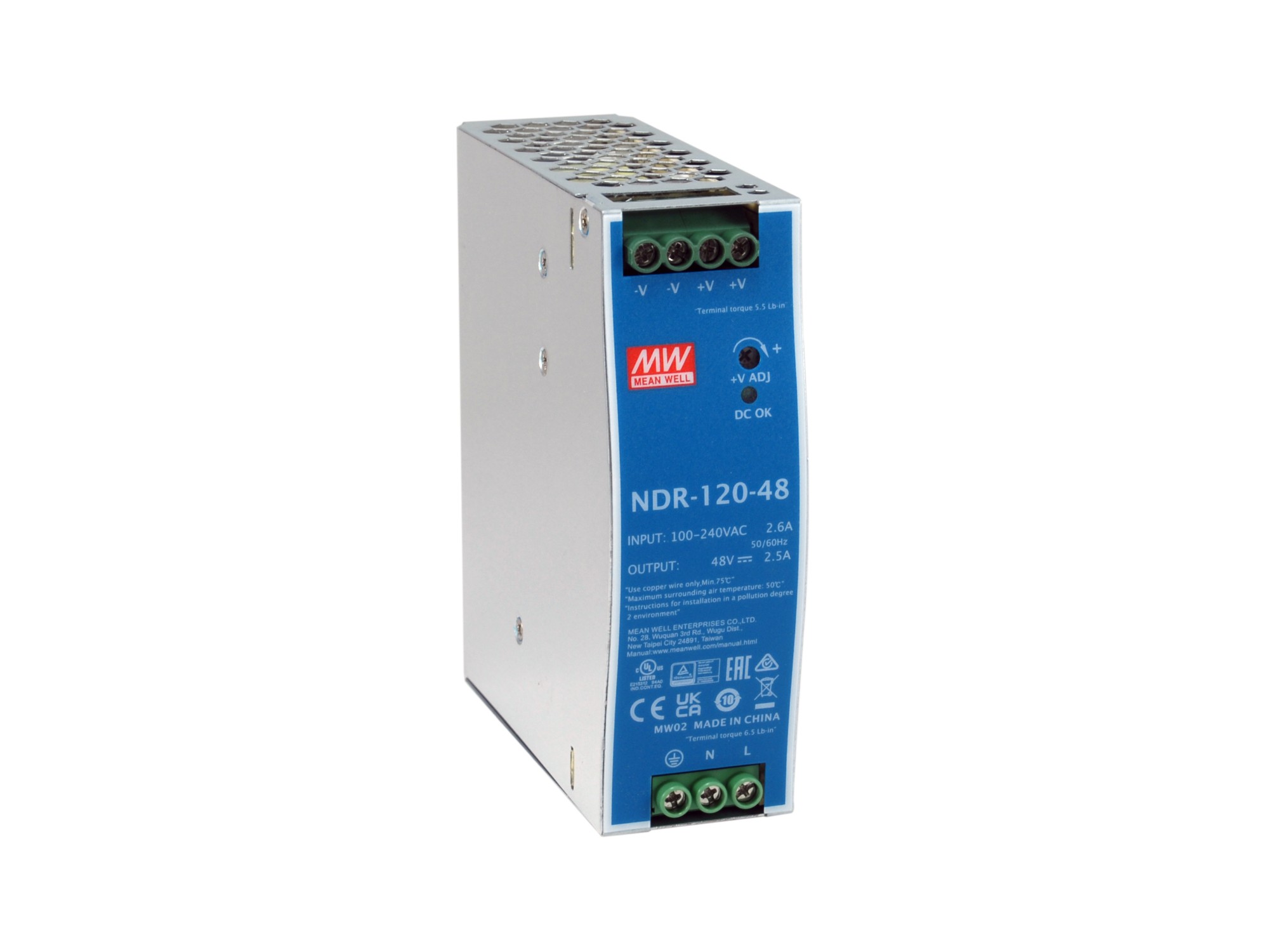 LevelOne 48V DC Industrial Power Supply, 120W, DIN-Rail,-20 ~ +70 â„ƒ