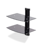 StarTech.com Dual Floating Wall-Mounted AV Shelves, Adjustable Height Shelf For Under TV, Organize A/V Equipment On Black Tempered Glass Shelves