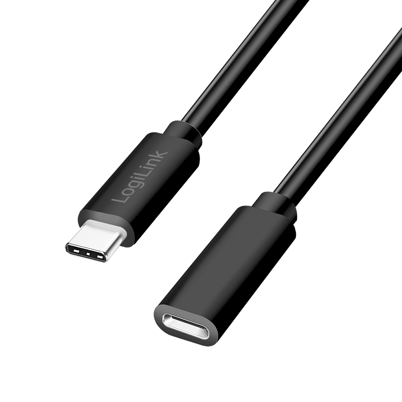 LogiLink USB 2.0 Type-C cable, C/M to C/F, 480 Mbps, 60W, black, 3 m