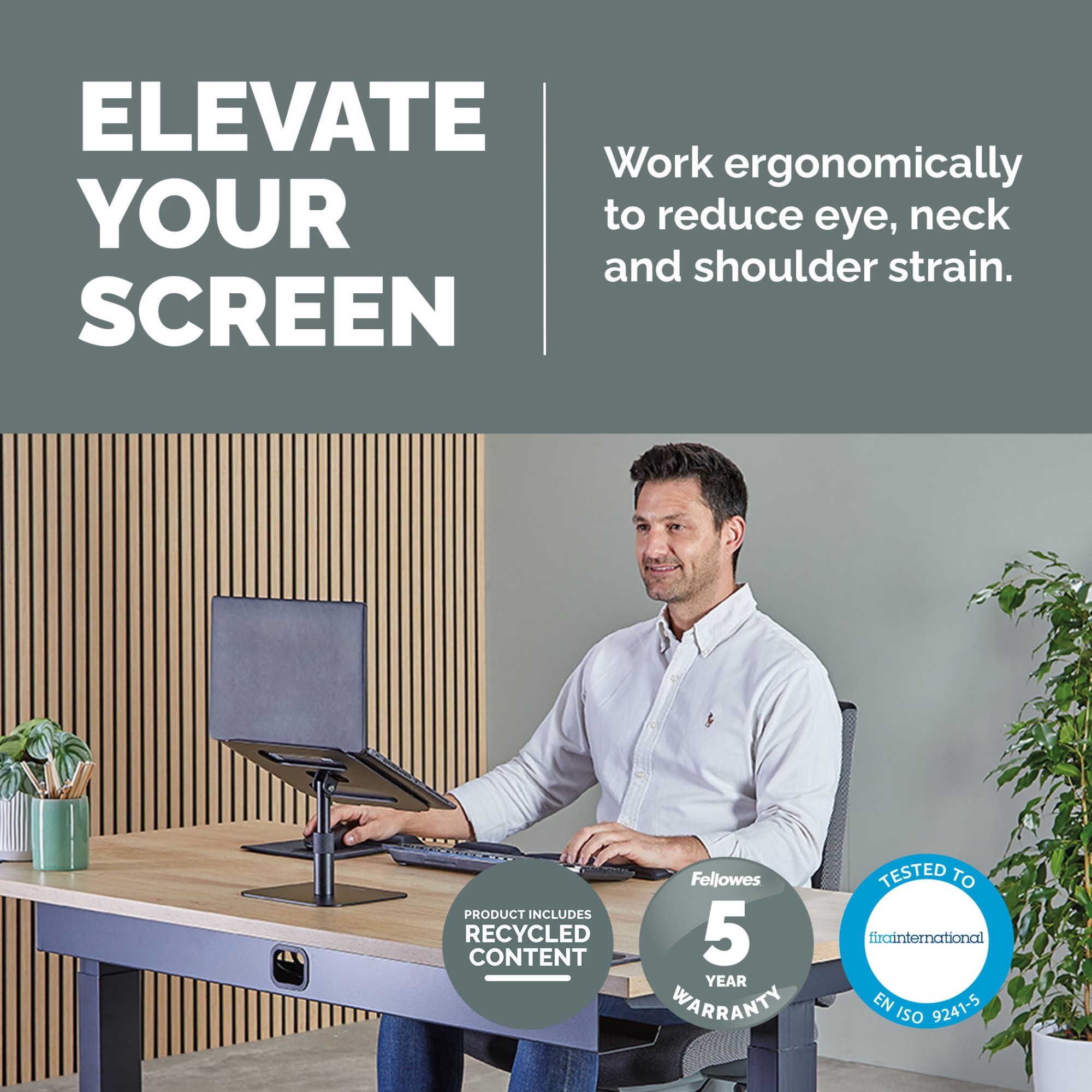 Fellowes Alumia Laptop Riser Desk Based Laptop Stand Max Size 15 inch Max Weight 5kg Black