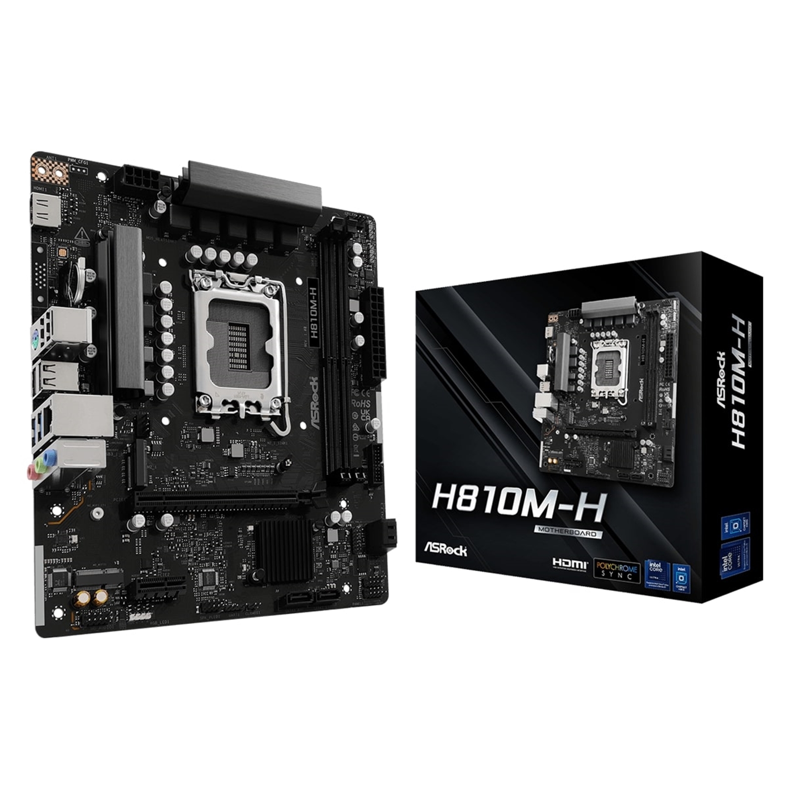 Asrock H810M-H Intel Socket 1851 Motherboard, 2 x DDR5 DIMM Slots, 1 x Hyper M.2 Socket , ASRock Intel 4-Layer Memory POOL 1 x HDMI Port