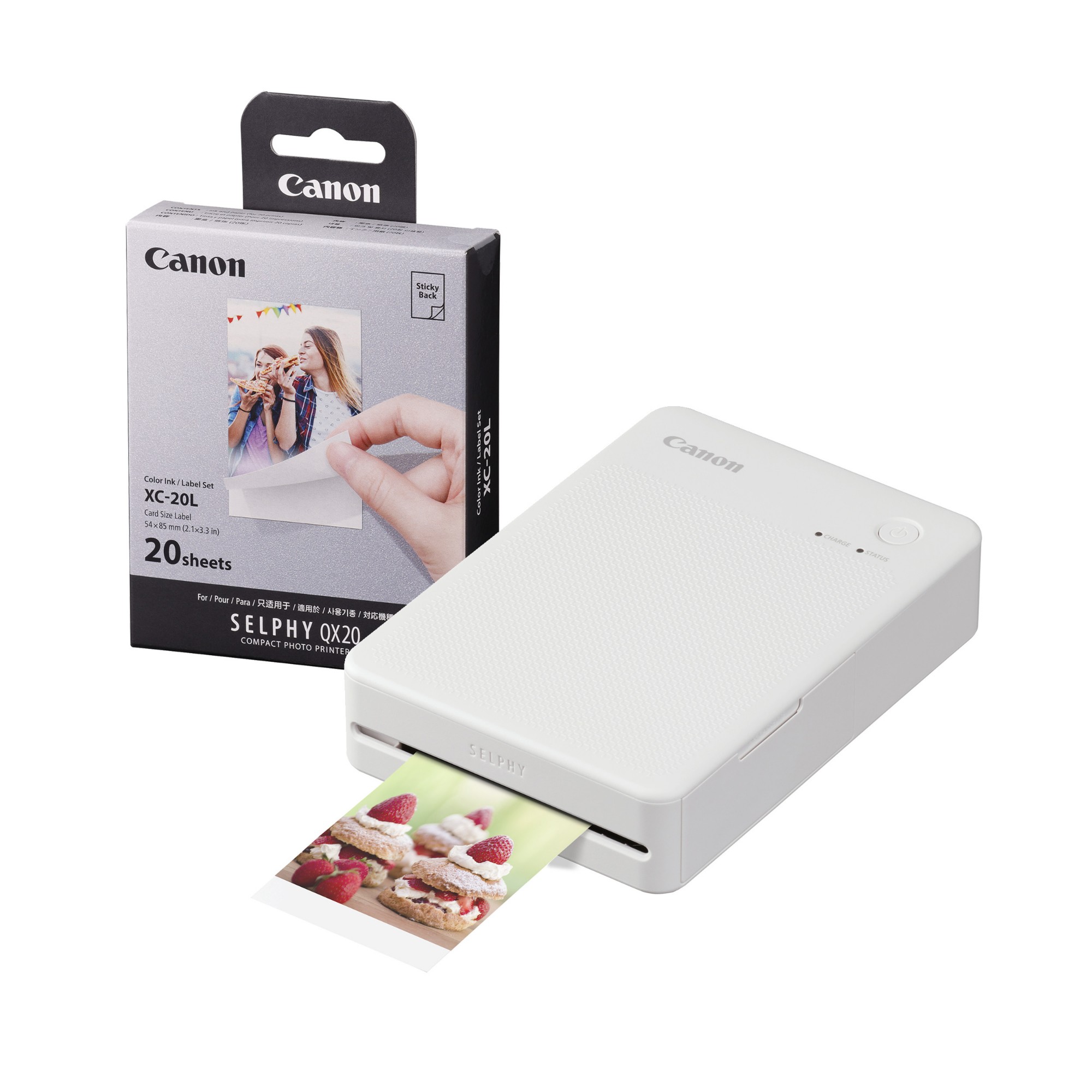 Canon Selphy QX20 Instant Photo Printer - Sand White - Printer + 20 Sh