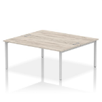 Dynamic Impulse W1800 x D1600 x H750mm Back to Back 2 Person Bench Desk Cable Management Ports Goal Post Leg Grey Oak Finish Silver Frame - IB00389 DD