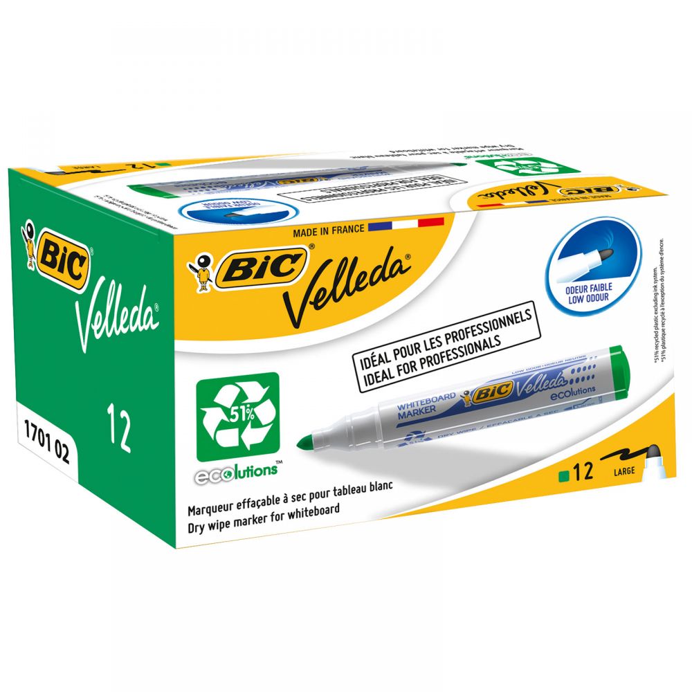 Pack of 12 Ecolutions Velleda1701 Whiteboard Marker Bullet Tip Green thumbnail