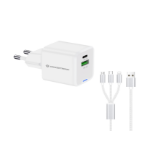 Conceptronic 2-Port 33W GaN USB PD Charger with 3-in-1 Charging Cable, USB-C x 1, USB-A x 1, QC 3.0, PPS
