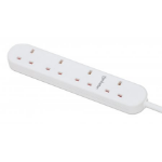 Manhattan Power Distribution Unit UK, x4 gang/output, 2m cable, 13A, White, Extension Lead, PDU, Power Strip, Three Year Warranty