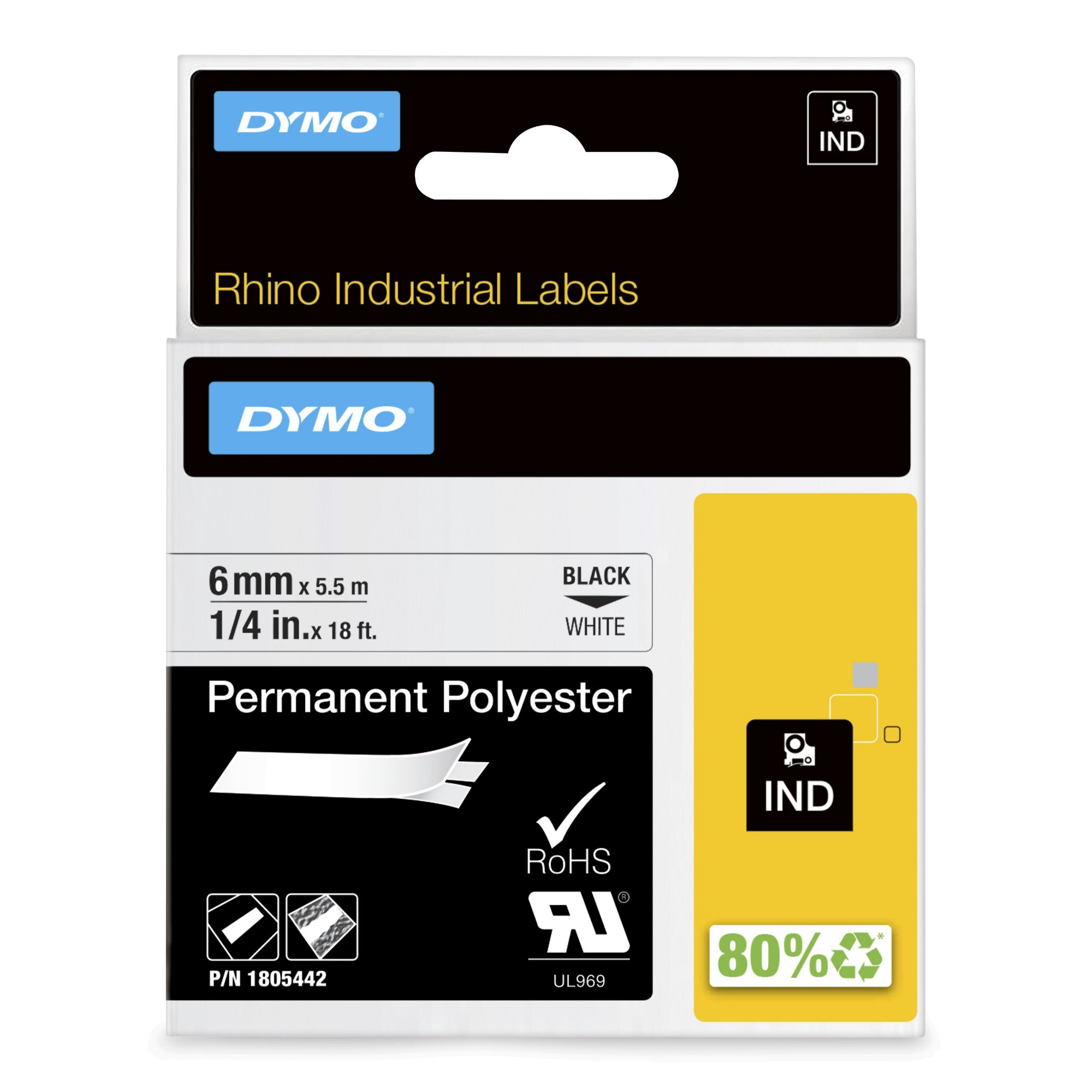 Dymo 1805442 Ribbon Polyester black on white 6mmx5,5m for Dymo Rhino 6-12mm/19mm/24mm