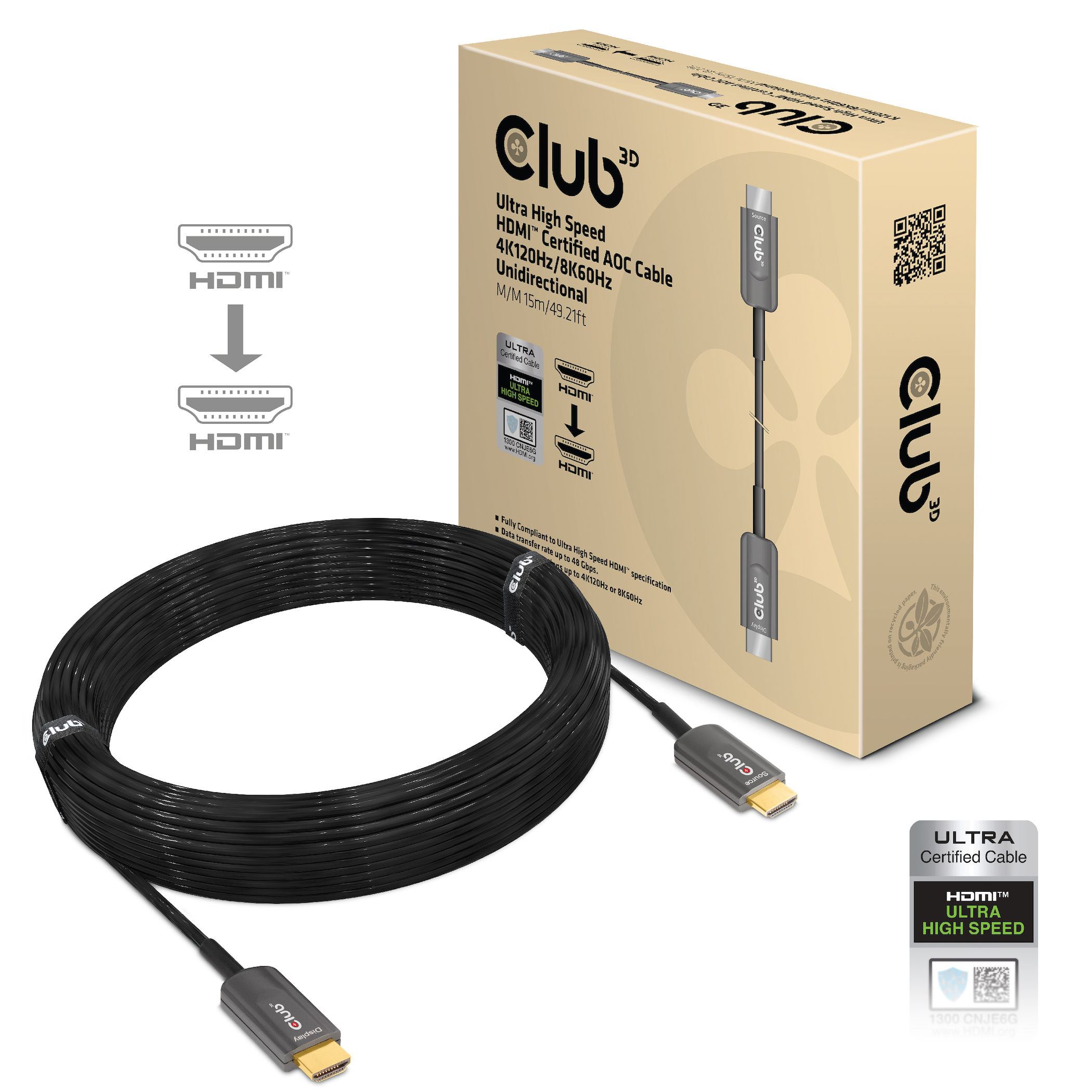 CLUB3D Ultra High Speed HDMI Certified AOC Cable 4K120Hz/8K60Hz...