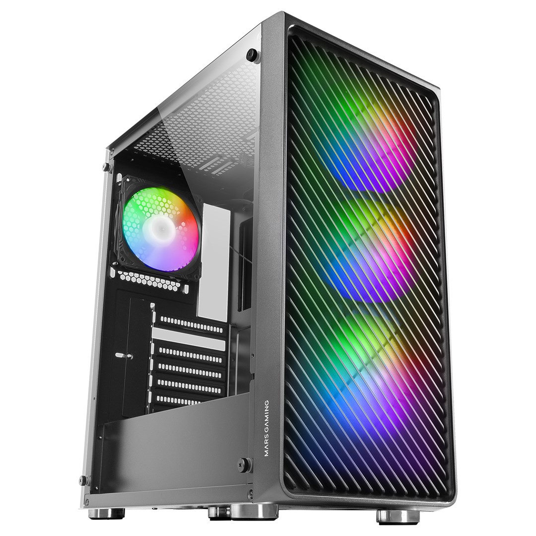 TAC Mars Gaming MC-F Black, ATX Gaming Semitower, Full Tempered Glass Window, Metal-Mesh Front, 4x 120mm ARGB Fans