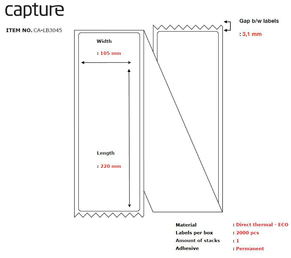 Capture CA-LB3045 printer label White