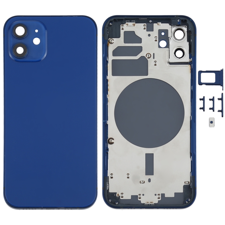 EU Product - iPhone 12 Complete Back Cover with Frame (No Logo) - Blue thumbnail