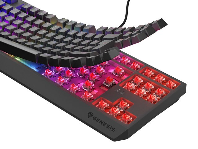 GNS GAMING KEYBOARD GENESIS THOR 230 TKL DE RGB MECHANICAL OUTEMU RED BLACK HOT SWAP