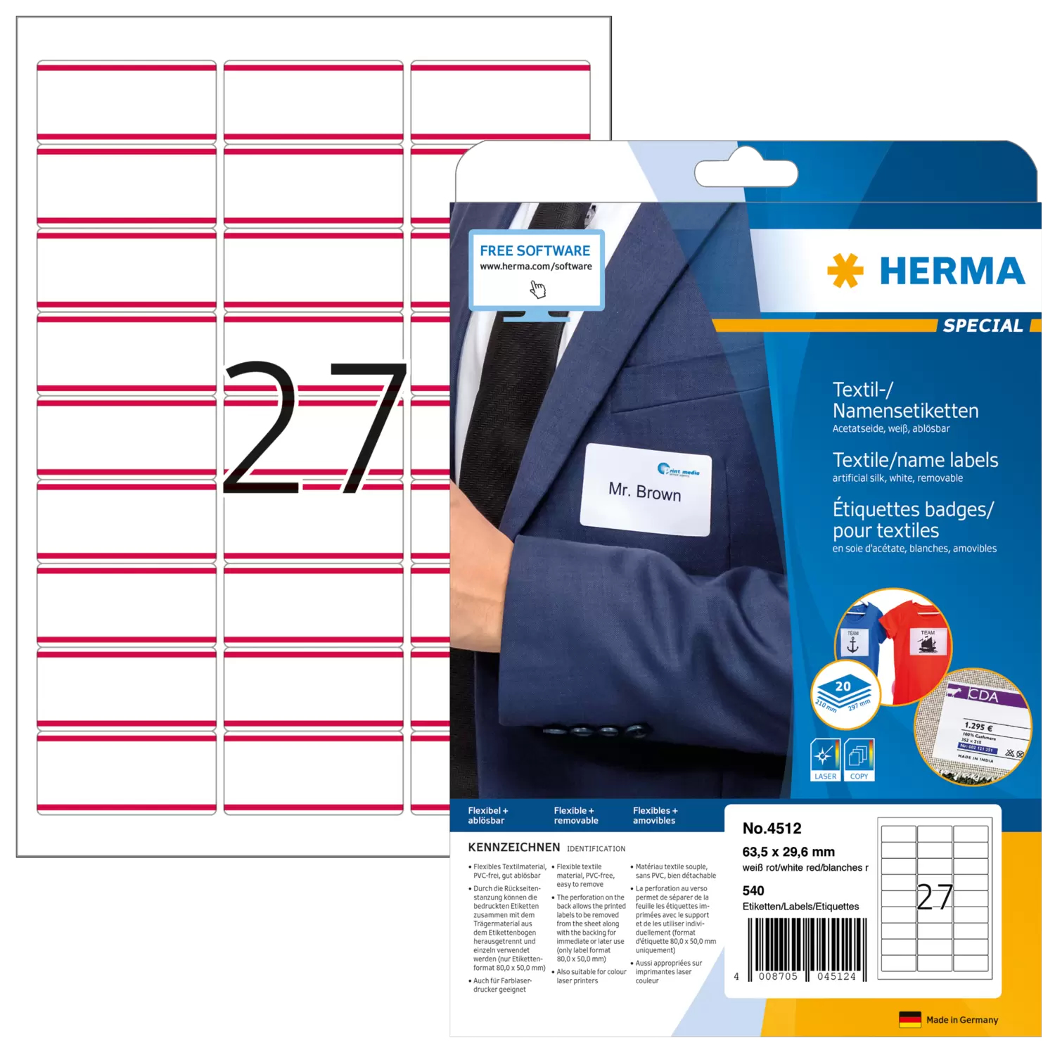 Image of HERMA 4512 self-adhesive label Rounded rectangle Red, White 540 pc(s)