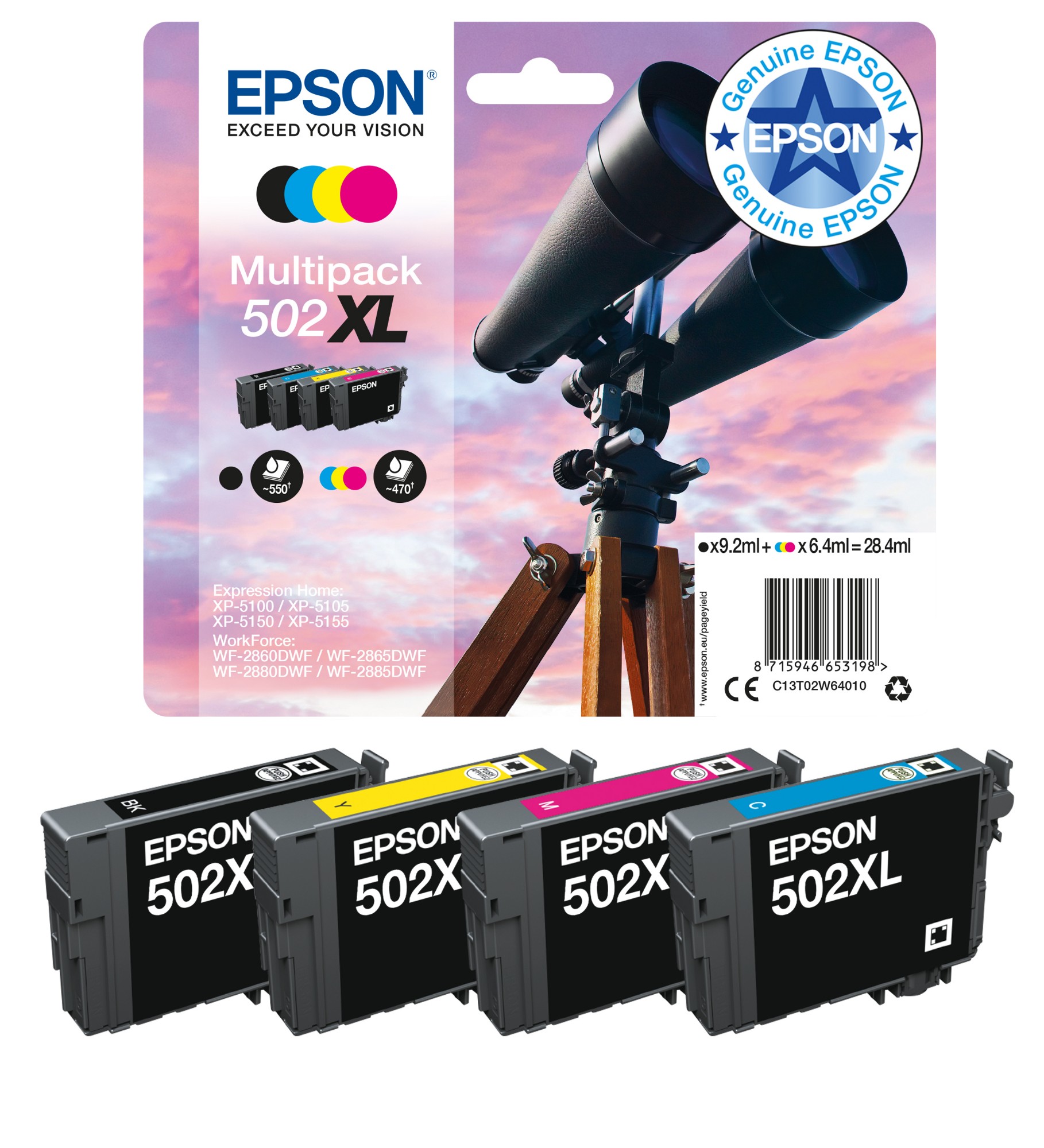Cill Ink Epson C13T02W94020/502XL/502 Ink cartridge multi pack Bk,C,M,Y Blister ...