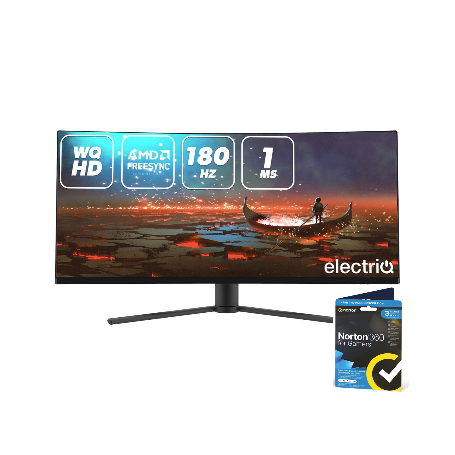 electriQ 34" QLED WQHD 180Hz 1ms UltraWide Curved Gaming Monitor