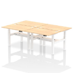Dynamic Air Back-to-Back W1200 x D800mm Height Adjustable Sit Stand 4 Person Bench Desk With Cable Ports Maple Finish White Frame - HA01738 DD