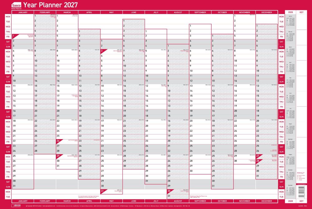 2027 Vertical Unmounted Original Year Wall Planner 915 x 610mm