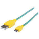 Manhattan 394000 USB-kabel USB 2.0 1 m USB A Micro-USB B 0,48 Gbit/s Groen, Geel
