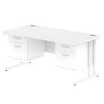 Dynamic Impulse W1600 x D800 x H730mm Straight Office Desk Cantilever Leg With 2x2 Drawer Double Fixed Pedestal White Finish White Frame - MI002227 DD