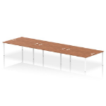 Dynamic Impulse W5400 x D1600 x H750mm Back to Back 6 Person Bench Desk With Cable Management Ports Goal Post Leg Walnut Finish White Frame - IB00422 DD