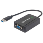 Manhattan USB-A to SVGA Converter Cable, 26cm, Male to Female, 5 Gbps (USB 3.2 Gen1 aka USB 3.0), 2048x1152 @ 32-bit colour, Bus Powered, SuperSpeed USB, Black, Three Year Warranty, Blister