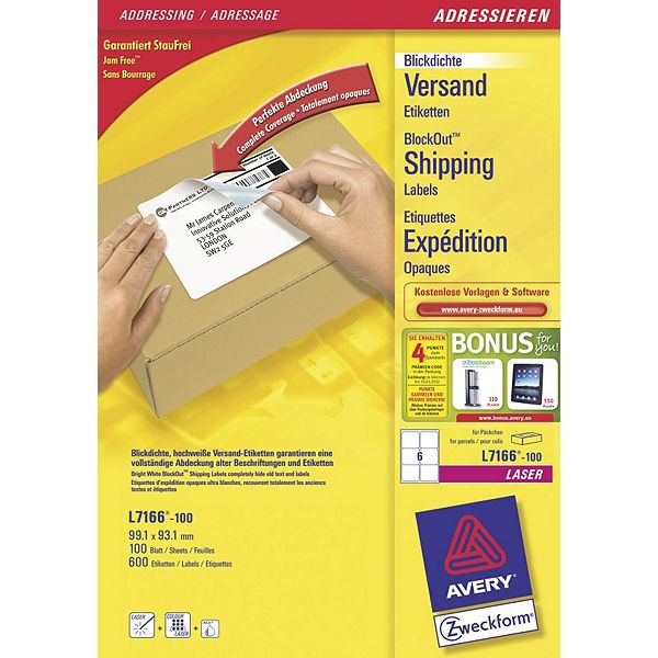 Image of Avery L7166-100 self-adhesive label White 600 pc(s)