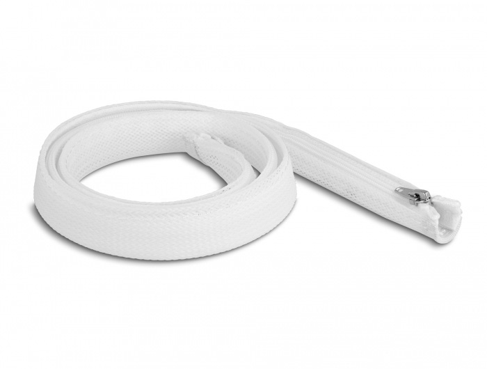 DeLOCK Braided Sleeve with zip fastener heat-resistant 1 m x 20 mm white