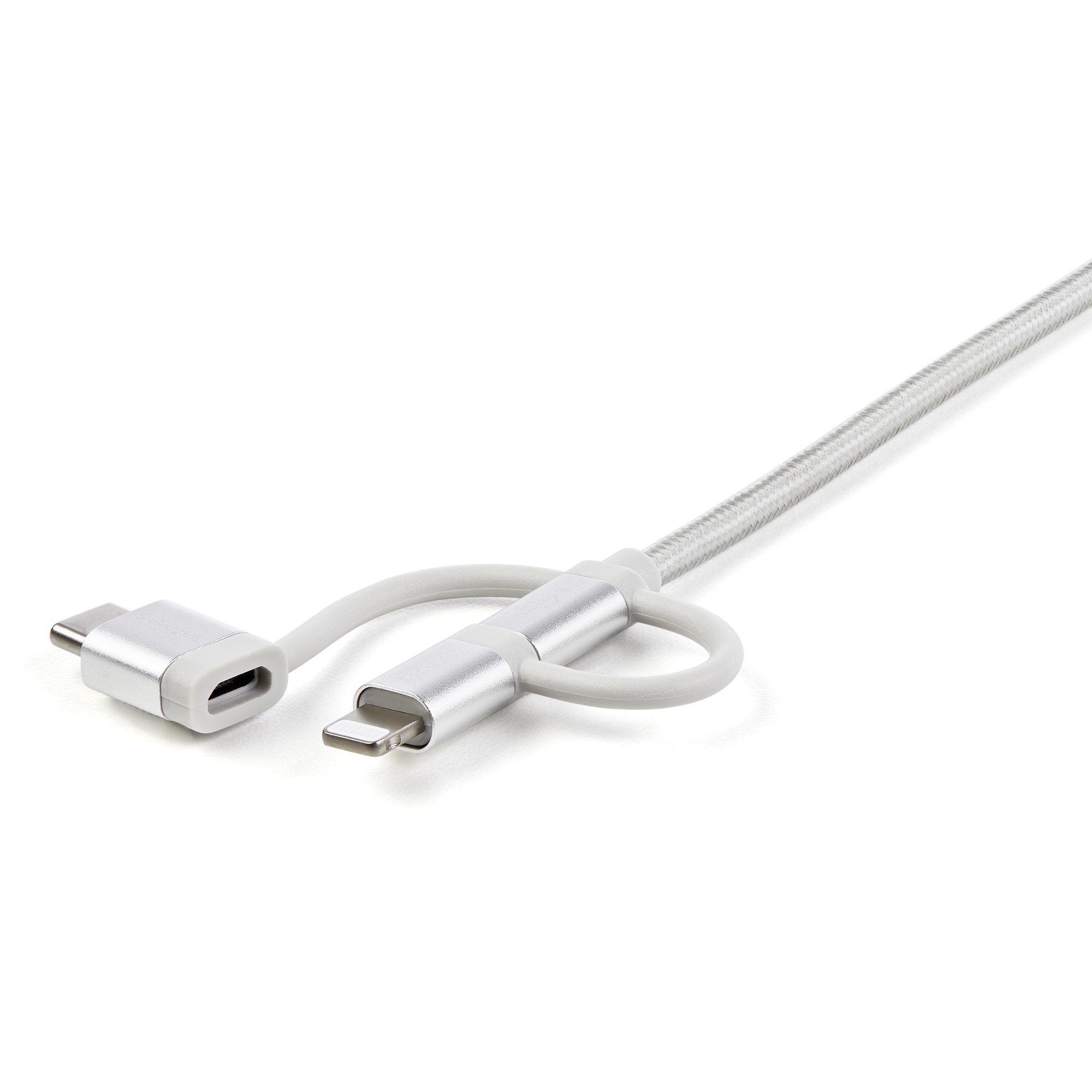 StarTech.com 1 m (3 f.t) USB Multi Charging Cable - USB to Micro-USB or USB-C or Lightning for iPhone / iPad / iPod / Android - Apple MFi Certified - 3 in 1 USB Charger - Braided
