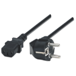 Manhattan Power Cord/Cable, Euro 2-pin plug (CEE 7/4) to C13 Female (kettle lead), 1.8m, 16A, Black, Lifetime Warranty, Polybag
