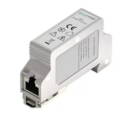 LVRDIN-POE-SP LANVIEW Single-port PoE surge  protector, supports  10/100/1000Mbps data speed, for Din mounting.