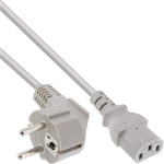 InLine power cable, CEE 7/7 angled / 3pin IEC C13 male, grey, 2m