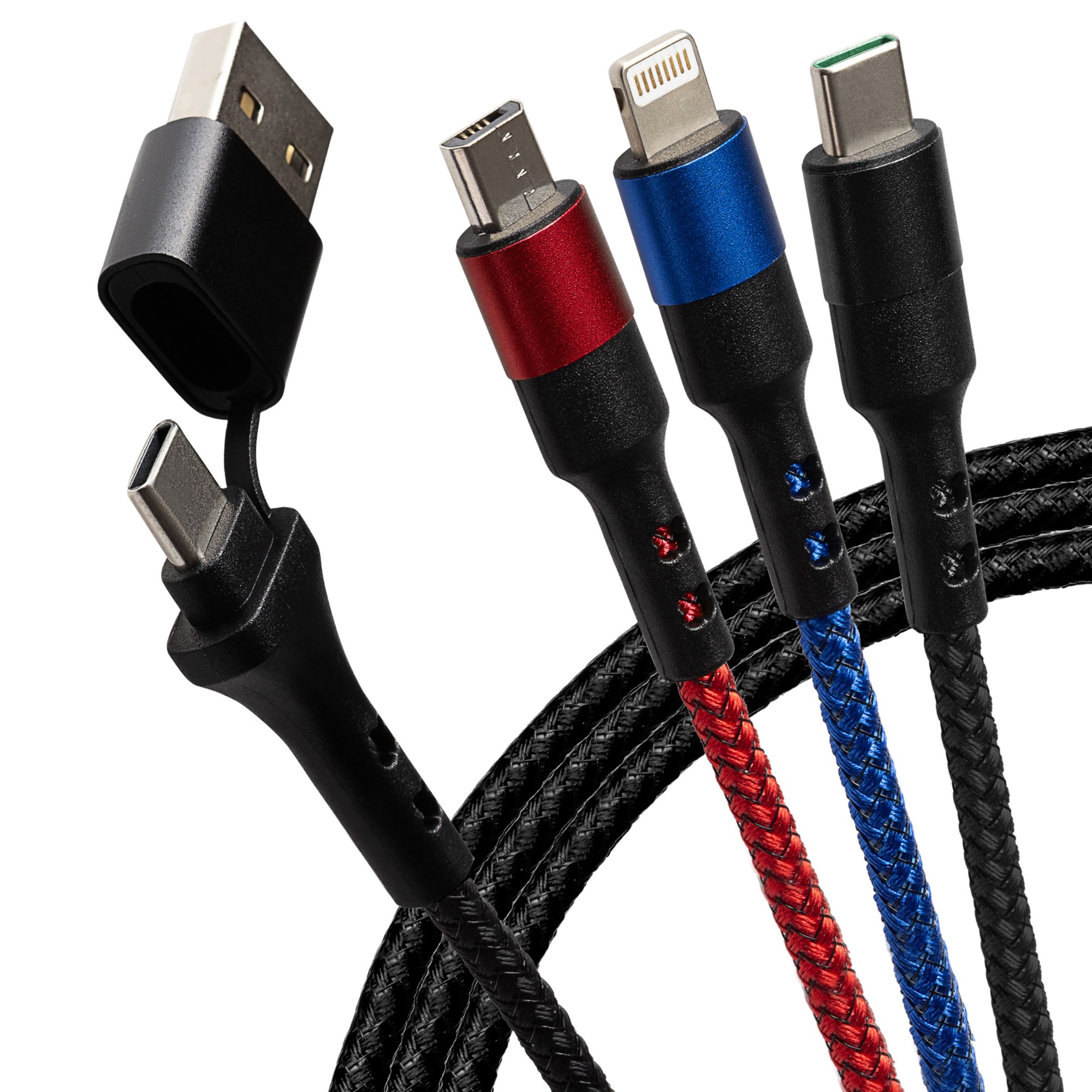 Maplin USB-C & USB-A to USB-C / Lightning / Micro USB 3-in-1 Braided Cable - 2m