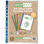 Eco Eco A4 100% Recycled Bag 50 Colour Spine Multi Punched Pockets - Pack of 50