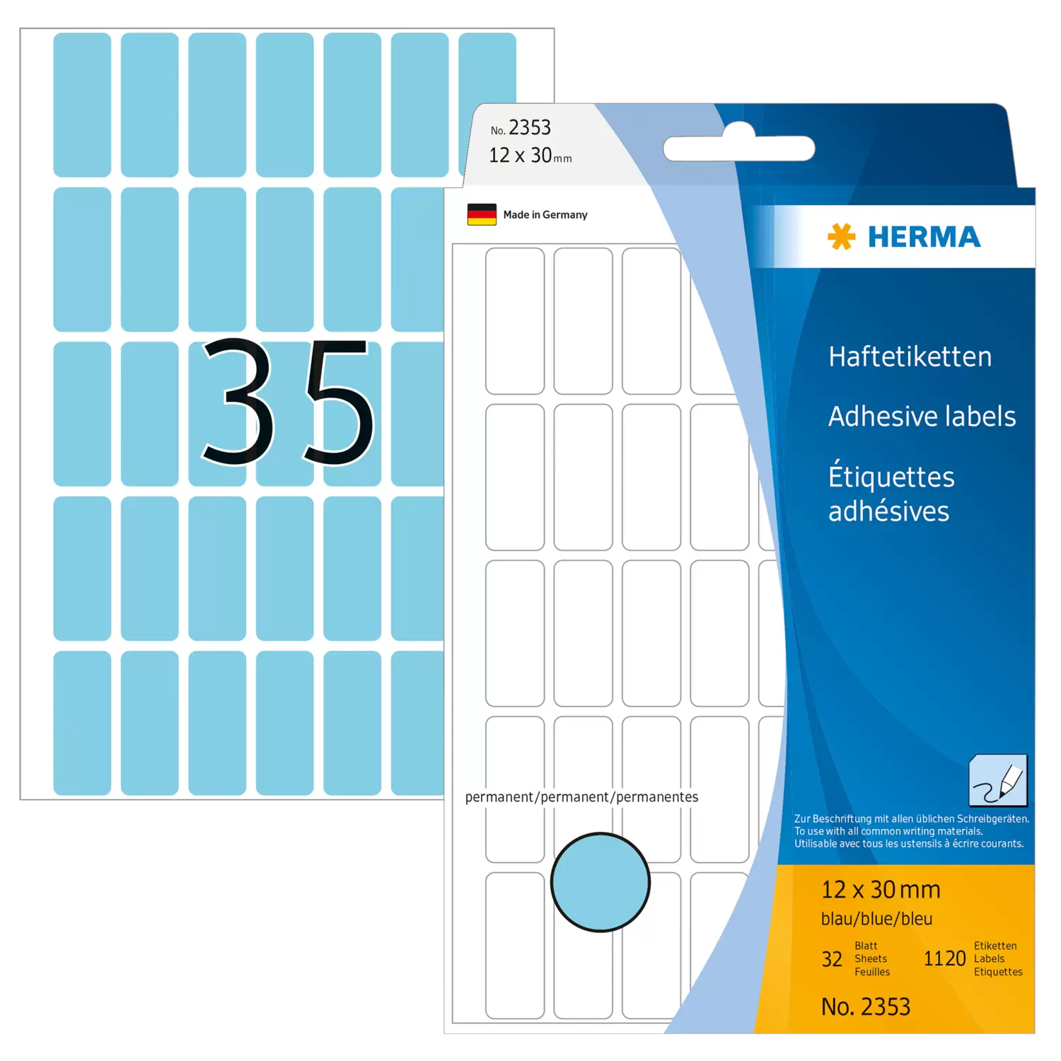 Image of HERMA Multi-purpose labels 12x30 mm blue paper matt hand...
