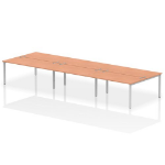 Dynamic Impulse Back-to-Back 6 Person Bench Desk W1600 x D1600 x H730mm With Cable Ports Beech Finish Silver Frame - IB00196 DD
