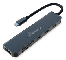 MediaRange USB Type-C 6-in-1 multiport adapter, silver