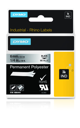 Dymo 1805441 Ribbon Polyester black on metal 6mmx5,5m for ILP 219/Rhino 3000/4200/5000/5200/6000/Rhinopro 5000