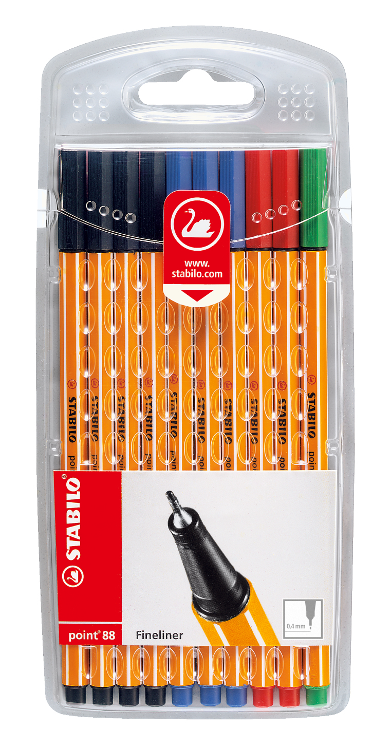 Image of STABILO point 88 fineliner Black, Blue, Green, Red 10 pc(s)