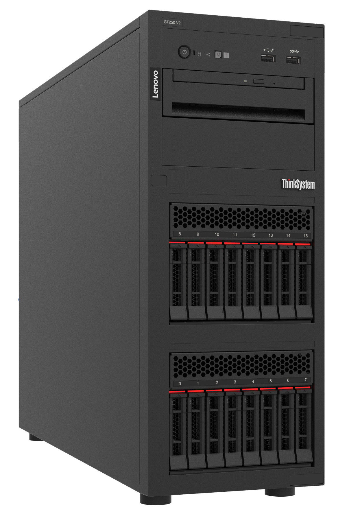Lenovo ThinkSystem ST250 V2 servrar Tower Intel Xeon E 3,2 GHz 16 GB DDR4-SDRAM 550 W